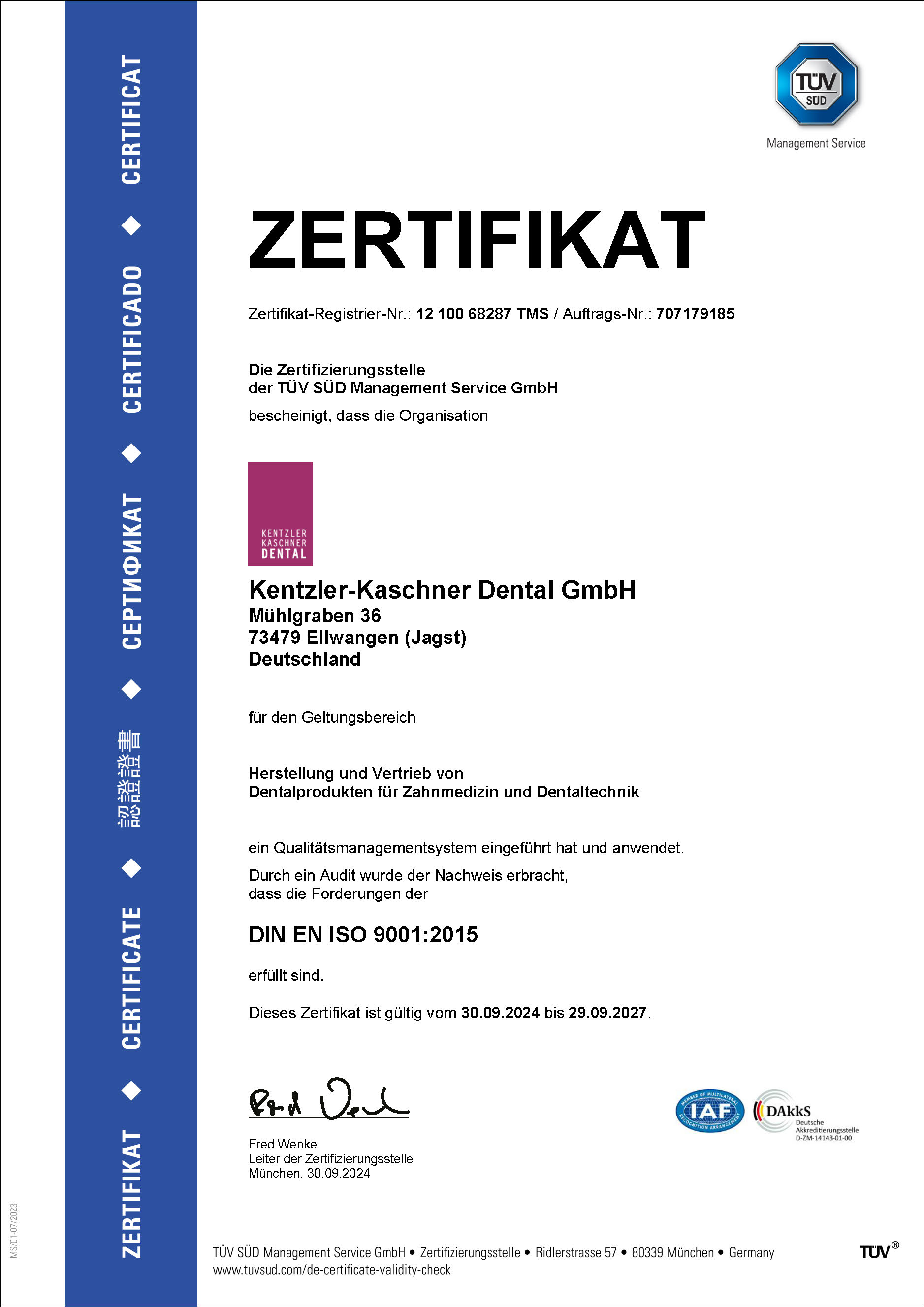 Bild vom Zertifikat DIN EN ISO 9001:2015